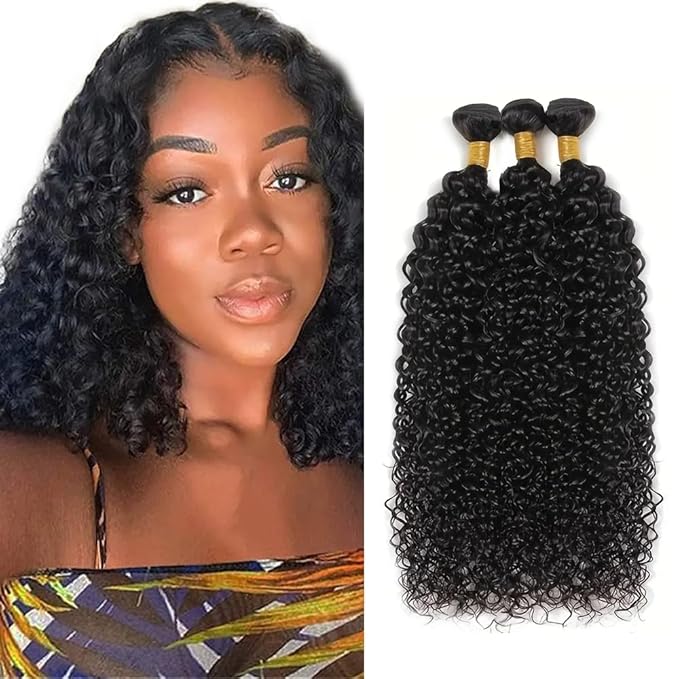 Kinky Curly Bundles 1B Curly Human Hair Bundles 18 20 22 inch Wet and Wavy Bundle Natural Black