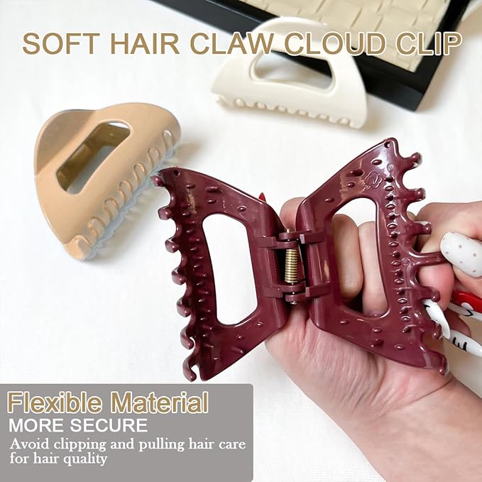 Cloud Claw Clips,Cozy Hair Claw Clip for Women Soft Silicone Hair Clip Strong Hold No-Slip Grip Hair Clips for Thick Fine Hair 4 Pcs