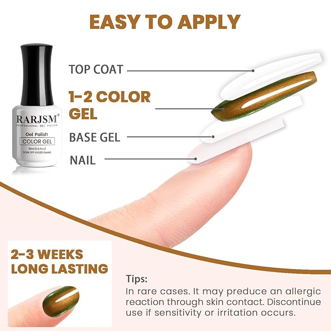 RARJSM Chameleon Chrome Nail Polish Gel Orange Yellow to Green Color Changing Glitter GelPolish 15ML Multichrome Sparkle Shimmer Nail Gel Varnish Soak Off Curing Requires DIY at Home Salon 15ml