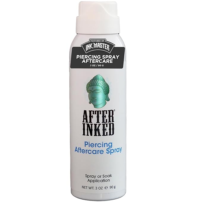 After Inked Piercing Aftercare Spray – Fine Mist, or Soak Application with Saline Solution for Ear, Nose, Belly Button, and Skin Piercings, Cleansing & Moisturizing Solution in Spray Bottle, 3 oz