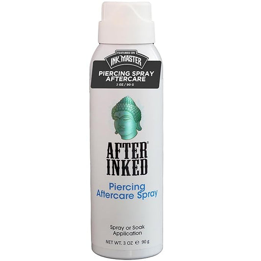 After Inked Piercing Aftercare Spray – Fine Mist, or Soak Application with Saline Solution for Ear, Nose, Belly Button, and Skin Piercings, Cleansing & Moisturizing Solution in Spray Bottle, 3 oz