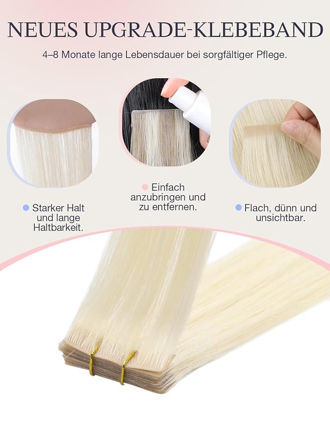 DOORES Invisi Edge Seamless Tape in Hair Extensions Human Hair, Platinum Blonde 10 Injection Tape-ins with 10 Injection Tape-ins 50g 14 Inch, Injected Tape in Extensions Thick Ends