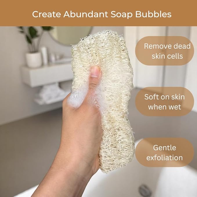 All Natural Loofah, Exfoliating Body Scrubbers (2 Pack), Biodegradable Bath Loofahs Sponge, Gentle, Chemical-Free Bath & Body Loofah for Women, Men and Kids