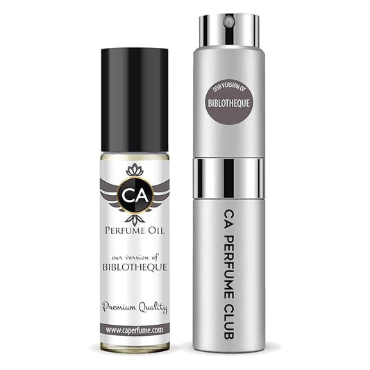 CA Perfume Duo Impression of Biblotheque For Women And Men Perfume Layering Set Long Lasting Travel Size EDP + Body Oil Roll-On Bottle 0.27 Fl Oz+0.33 Fl Oz