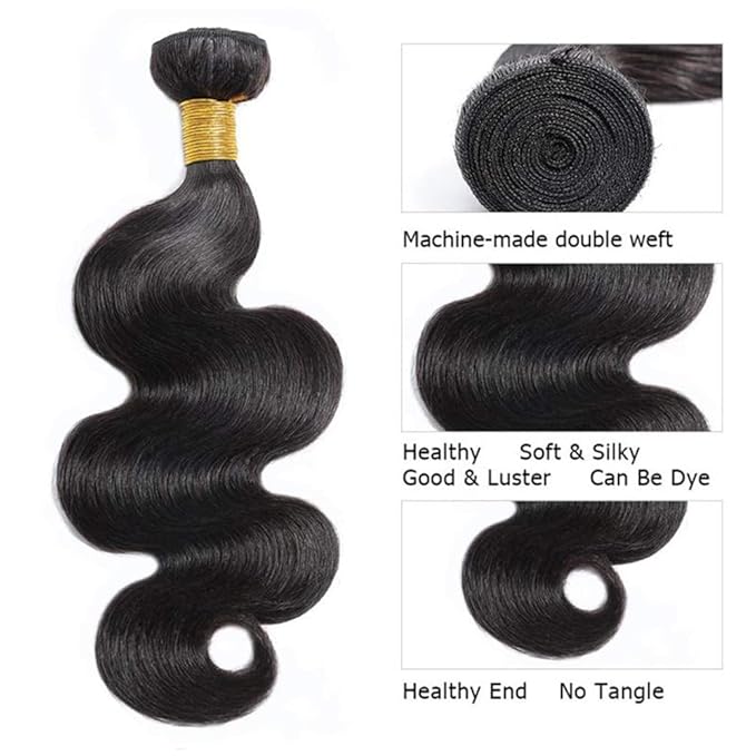 Color 1B Human Hair Bundles Body Wave Human Hair Bundles 16 18 20 inch Brazilian Remy Body Wave Bundle No Tangle