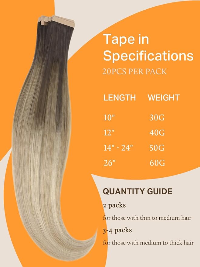 DOORES Hair Extensions Tape in Real Human Remy, Ash Brown to Dirty Blonde Balayage Platinum Blonde 20 Inch 50g 20pcs, Tape in Extensions Human Hair Real Remy Natural Straight Seamless