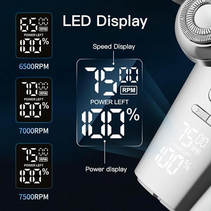 Head Shavers for Bald Men 5 in 1 Electric Shaver Detachable 7D Rotary Shavers, Nose Ear Face Hair Trimmer with Clippers IPX8 Waterproof Cordless High Speed Motor Rechargeable Head Shaving Machine
