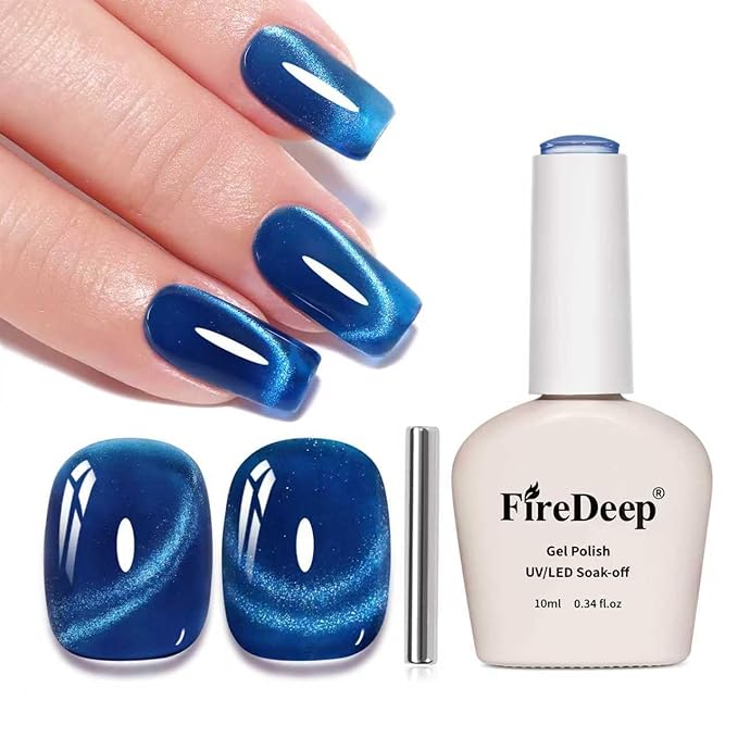 10ml Hema Free Blue Cat Eye Gel Nail Polish Navy Blue Color Glitter Gel Polish with Magnet Soak Off Manicure DIY Salon for Women Girls