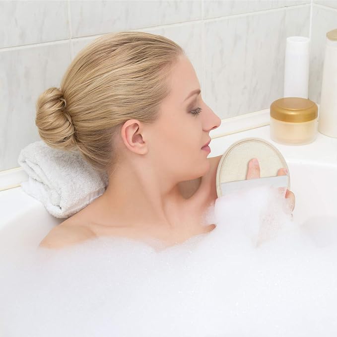 Boao 6 Pcs Bath Shower Pouf Sponge Mesh Pouf Shower Ball Exfoliating Body Sponge Pad Scrubber Glove with Flower Bath Ball (Beige)