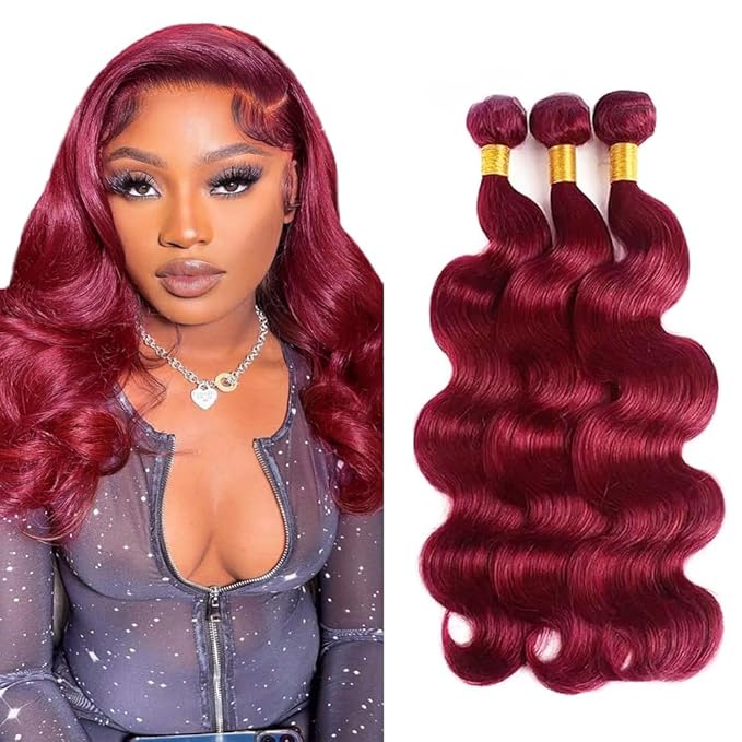 99J Burgundy Bundles Human Hair Red Body Wave 3 Bundles 28 30 32 Inch 150g 8A Brazilian Virgin Hair Extensions 99J Body Wave Bundle Red Color