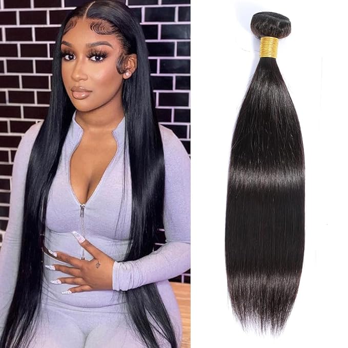 100% Unprocessed Brazilian Virgin Human Hair Straight Hair One Bundle 24 Inch Virgin Human Hair Straight Bundle Weave Weft Extension Natural Black (100+/-5g)/pc Can be Dyed and Bleached