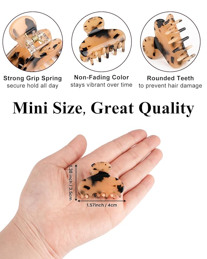 MAORULU 2 Pack Mini Acetate Hair Claw Clips – 1.6 Inch Small Durable Hair Clips for Women & Girls, Strong Hold Mini Jaw Clips for Bangs & Half Up Hairstyles (Tortoise)