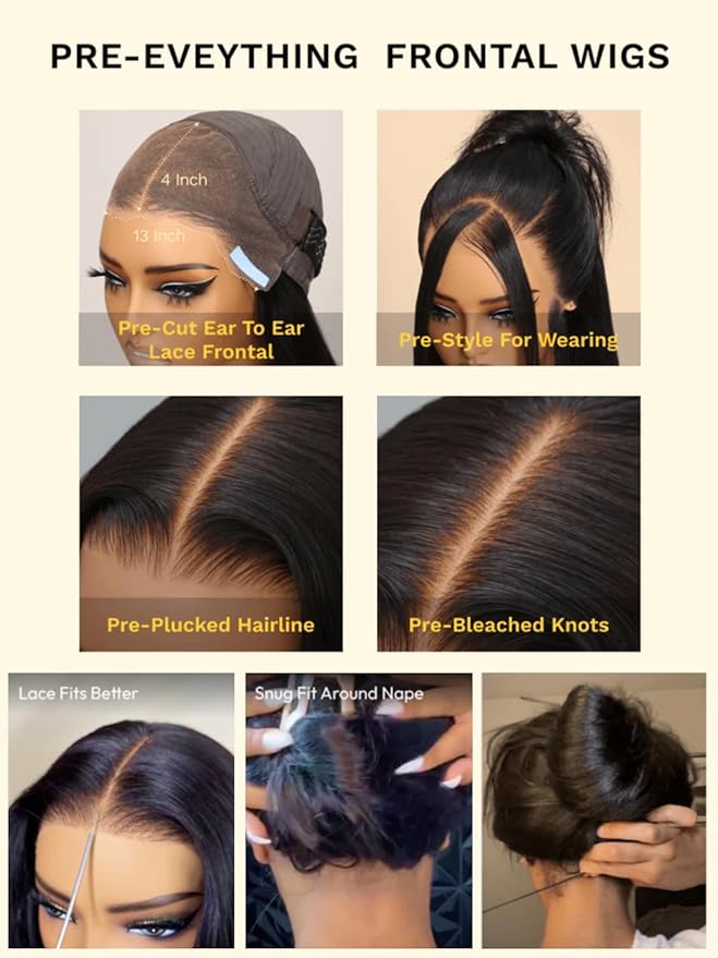 Sunber Body Wave Human Hair Lace Frontal Glueless Wig 13x4 Pre Everything Pre Cut Lace Front Drawstring Wig Bye Bye Knots Pre Plucked with Baby Hair 150% Density 18Inch Pull Go Wigs