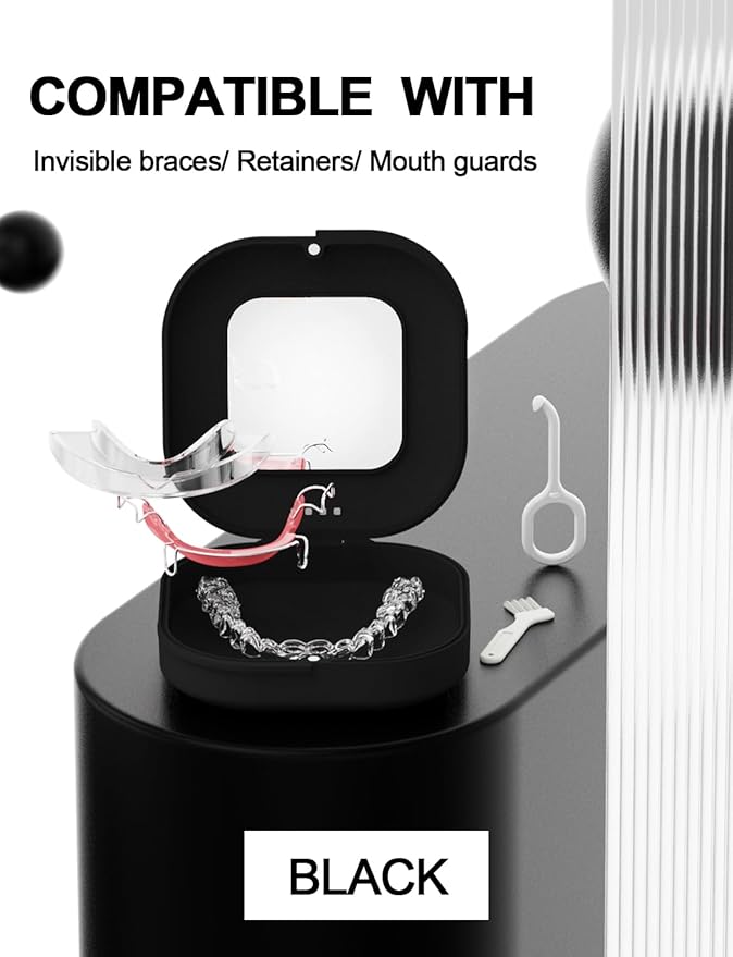 HEMILAB® Retainer Case, Slim Aligner Case with Vent Holes, Compatible with Invisalign, Mouth Guard Box with Retainer Removal Tool, Black