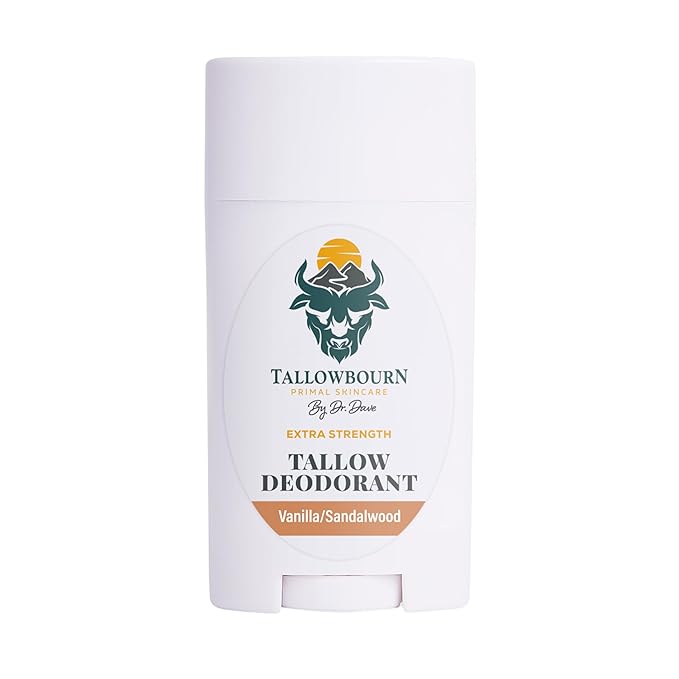 Extra Strength Tallow Deodorant - Aluminum-Free - Baking Soda, Beeswax, Coconut Oil, and Mango Butter - Vanilla and Sandalwood Deodorant for Men and Women - 3 oz