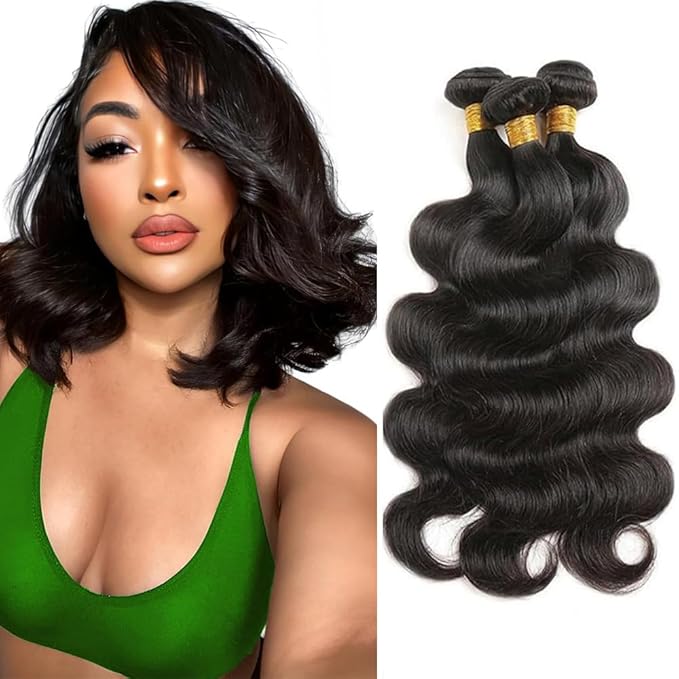 Body Wave Bundles Human Hair Unprocessed Brazilian Virgin Hair 12 14 16 Inch 150g/3 Bundles Body Wave Human Hair Bundle Double Weft Natural Black