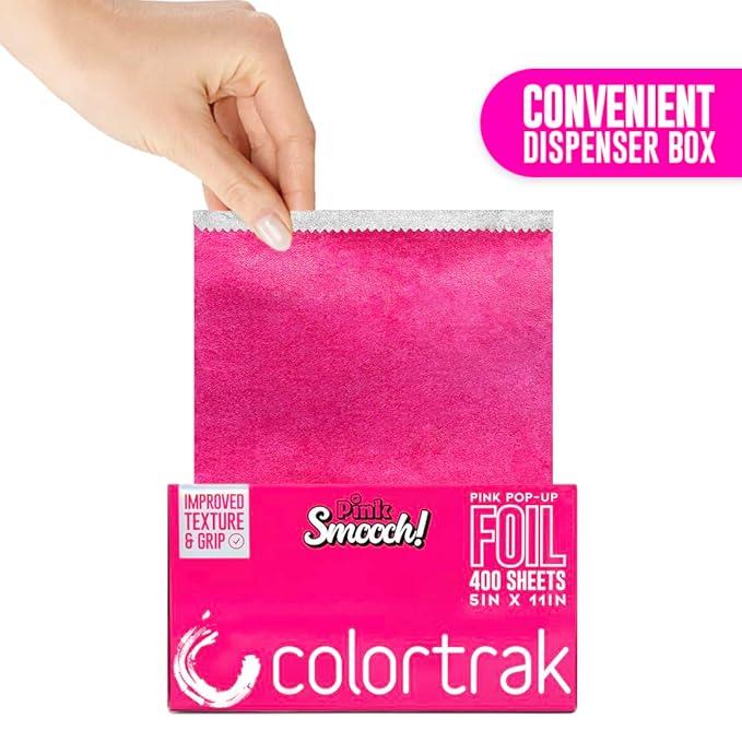 Colortrak Smooch Pop-up Foil W/Dispenser (400 Count), Pre-cut Sheets, Non-Slip Embossed Texture, 5" x 10.75" Sheets for Hair Foil Coloring and Highlighting Sheet Applications