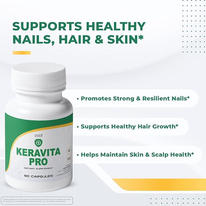 Keravita Pro - Natural Supplement with Vitamins C, Vitamin E, Green Tea, Turmeric & Mushroom for Hair & Nail | Non-GMO, Stimulant-Free | Made in The USA, GMP-Certified | 60 Capsules - 6 Month Supply