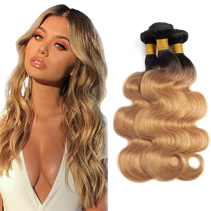 28 30 32 Inch Honey Blonde Bundles Human Hair Ombre Body Wave Bundle 27 Body Wave 3 Bundles Brazilian Virgin Hair Extensions 150g