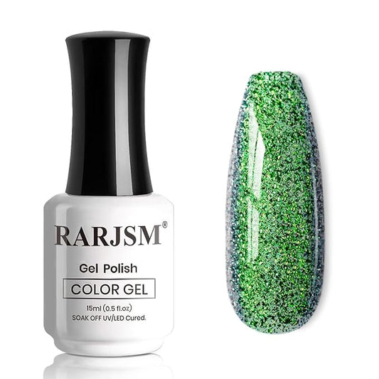 RARJSM Chameleon Gel Nail Polish Green to Purple Multichrome Big Flakes Color Changing Glitter Chrome GelPolish Curing Requires Sparkle Shimmer Nail Gel Varnish Soak Off DIY at Home Salon 15ml