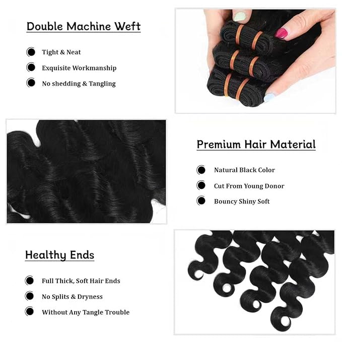16A Raw Body Wave Bundles Human Hair 100% Human Hair Bundles,Triple Lifespan Virgin Remy Hair Extensions,Keep Texture Silky Soft After Multiple Washes (Body Wave 3 Bundles, 26 28 30 Inch)
