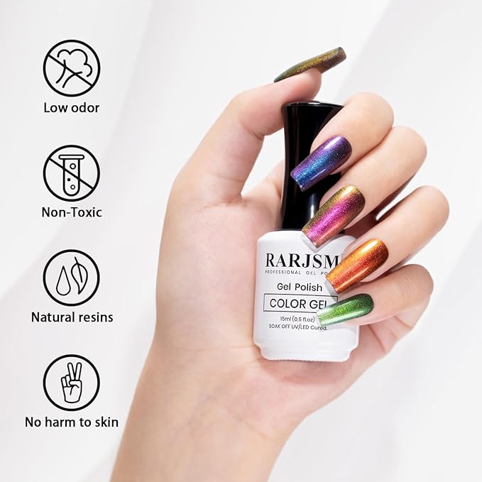 RARJSM Chameleon Nail Polish Gel Orange to Green Color Change Glitter GelPolish 15ML Multichrome Holographic Sparkle Shimmer Nail Gel Varnish Soak Off Curing Requires DIY at Home Salon