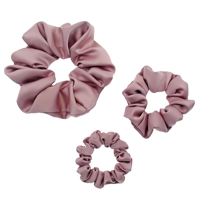 3 Pieces Satin Scrunchies Set for Hair No Crease Elastic Hair Ties for Women and Girls (Dusty Pink)