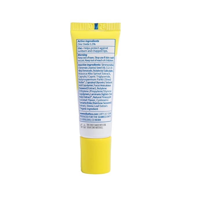 Seaweed Bath Co. Hydrating Clear Mineral Lip Shine SPF 20 Sunscreen Zinc Oxide Lip Balm, .35 Oz, Moisturizing Care for Dry, Chapped Lips
