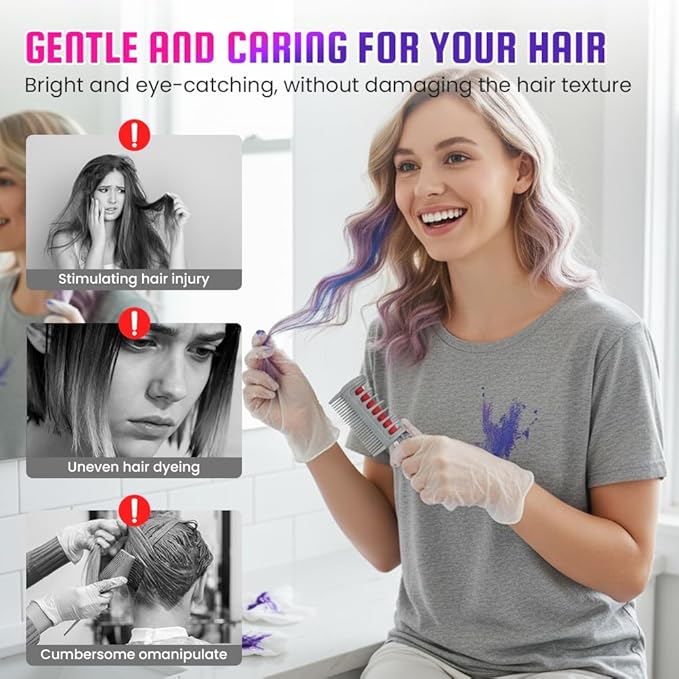 Festive Fun Hair Chalk Combs, 2026 DIY Temporary Hair Color, Colors Instant Hair Color Comb For All Ages For Birthday Party, Christmas Cosplay (8 Colors)
