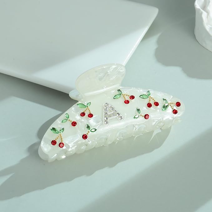 LILIE&WHITE Christmas Gift Acrylic Cherry Letter Hair Clips For Women With RhinestonesInitial Hair Claws For Thick Hairs Trendy Monogram Large Clips Fashion Big Claw Clip Jewelry Gift Alphabet A