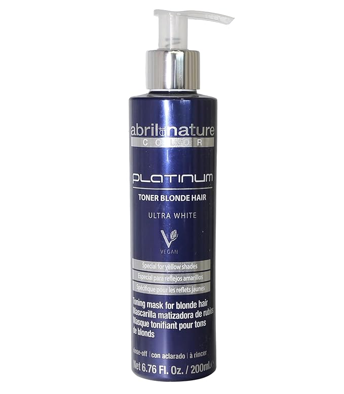 abril et nature - Platinum Professional Mask - For Blonde, Bleached, Highlighted, and/or Gray Hair - Violet Toner - Goodbye Yellow Tones - Platinum Appearance - 200 ml