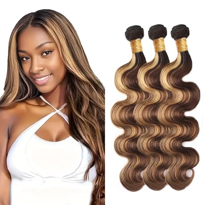 P427 Human Hair Bundles 27 Body Wave Bundle 20 22 24 Inch Human Hair Color P4/27 Body Wave Bundle Brazilian Virgin Hair 3 Bundles