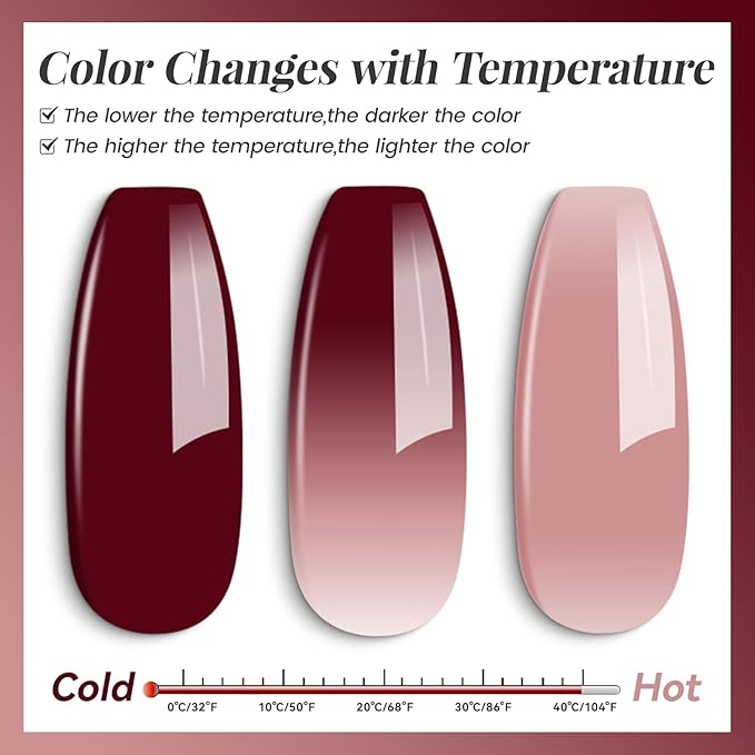 YTD Likomey Gel Nail Polish 2 Pcs Set,15ml Color Changing Nude Pink Burgundy Red and Glitter Nails Gel Kit,Thermal Ombre Change Colors Translucent Salon Manicure Fall Winter UV Color Varnish,0.5 Fl Oz