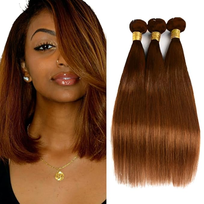 Brown Bundles Human Hair Light Brown Straight Human Hair Bundles 12 14 16 Inch Virgin Human Hair Mixed Length 3 Bundles Hair Weave Color 30 Bundles