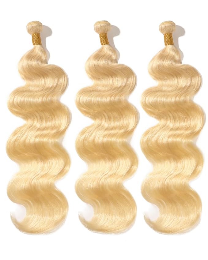 Arabella 613 Body Wave Bundles Human Hair 24 26 28 Inch Blonde Hair 100% Unprocessed Brazilian Virgin Hair 10A Weave Sew in Double Weft Bundles Human Hair 613 Hair Extensions for Women