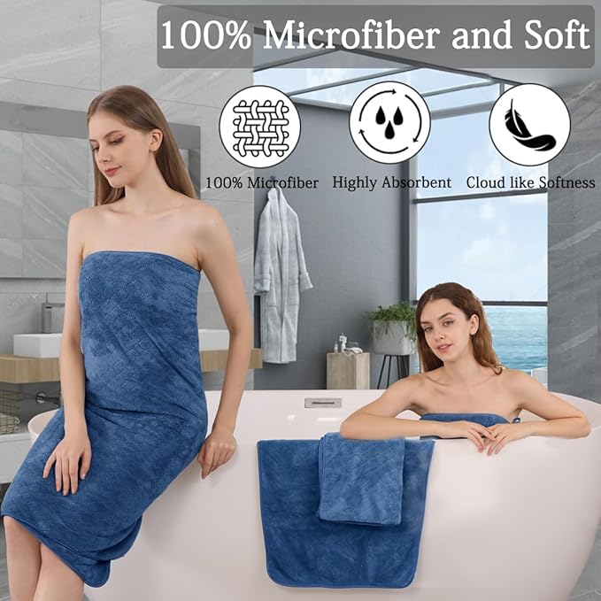 Ycosy Navy Bath Towels Set 35x70 Inches - Luxury 600 GSM Oversized Bath Sheet Towel,Extra Large Microfiber - Quick Dry,Highly Absorbent,Super Soft Shower Towels Spa Hotel Bathroom Towel Set (4-Pack)