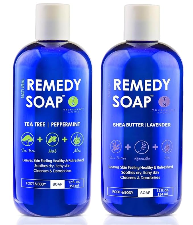 Truremedy Naturals Body Wash 2-pack (12 oz Each) Natural Antifungal Shower Gels - Tea Tree & Peppermint and Lavender