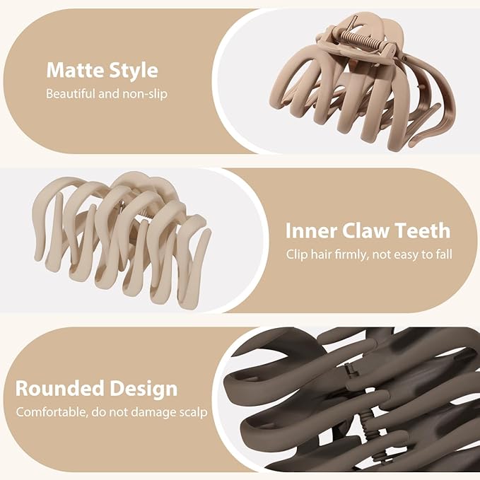 Shinowa Hair Clip Set, 4 Pack Hair Claws for Thick Hair, Large Hair Clips in 4 Neutral Colors, Non-slip Claws Jaw Clips for Women, Strong Hold for Girls Long Hair