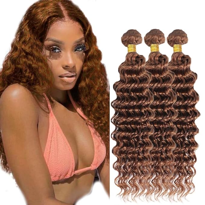 26 28 30 Inch Brown Bundles Human Hair #30 Dark Brown Deep Wave 3 Bundle Unprocessed Brazilian virgin hair Weave Extensions Double Weft 50 Grams/Bundle Colored Brown Bundles for Woman