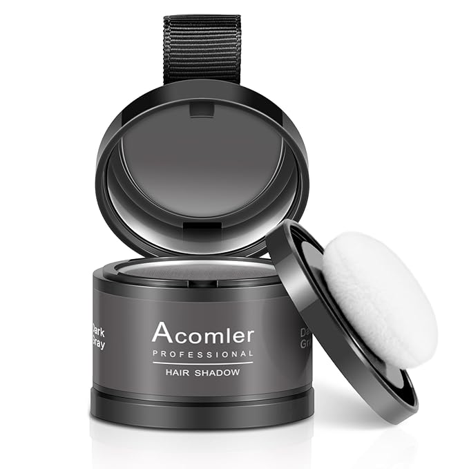 Acomler Instantly Root Cover Up Hairline Shadow Powder, Touch Up for Thinning Hair, Grey Hair Coverage for Women Men with Eyebrows, Beard Line, Bald Spots (Dark Gray)