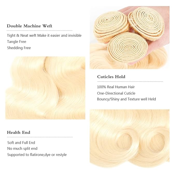 613 Blonde Body Wave Bundle Blonde human Hair Bundles 32 32 32 Inch Blonde Loose Wave 3 Bundles Brazilian Virgin Hair Extensions