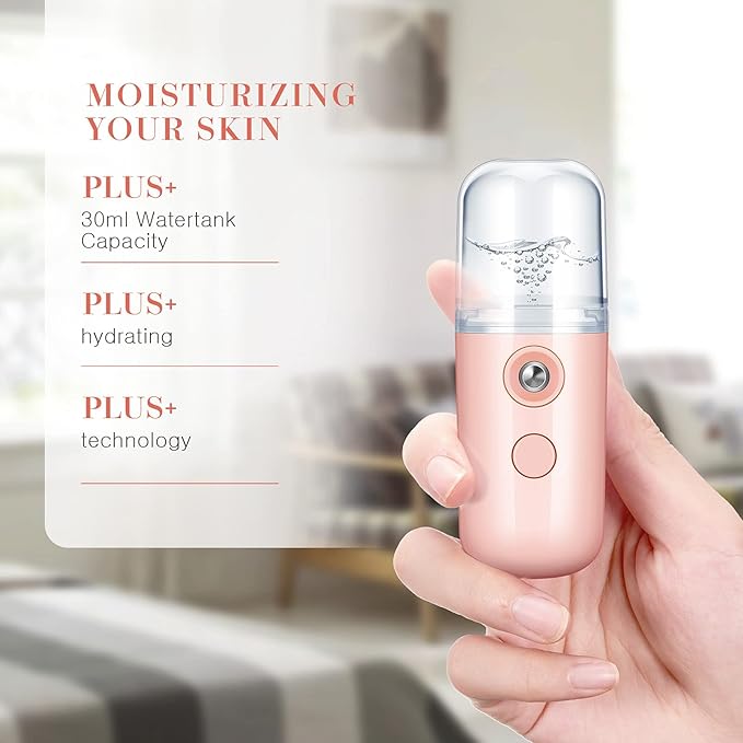 Honoson 2 Nano Facial Mister Sprayer Portable Face Nano Mister for Eyelash Extensions USB Rechargeable 1 oz Handy Skin Care Machine for Face Hydrating, Daily Makeup(Light Pink and Blue)