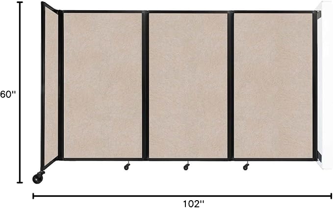 Versare Room Divider 360 Wall-Mounted Folding Partition | Locking Wheels | Temporary Room Separator | 8'6" x 5' Beige SoundSorb Panels