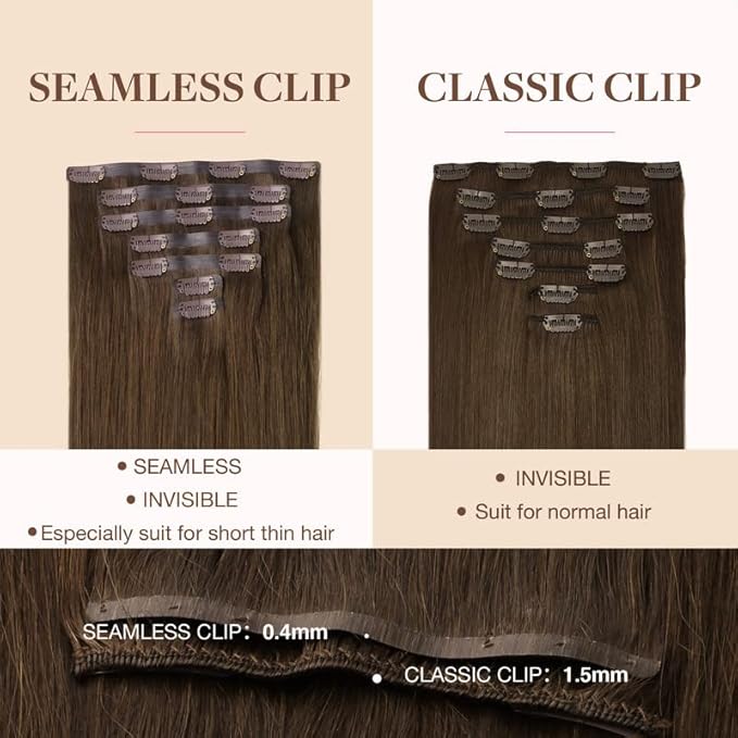 GOO GOO Clip in Hair Extensions Real Human Hair, Remy Human Hair Extensions Clip ins for Women, Natural Human Hair, 18inch 110g 7Pcs, 4A Chocolate Brown