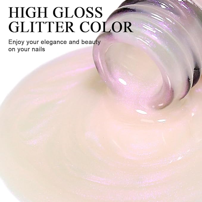 Imtiti Pearl Gel Nail Polish - 1Pcs White to Pink Glitter Shimmer Soak Off UV LED Gel Polish, Long Lasting Gel Manicure, Mermaid Shine for French Nails Manicure Salon DIY at Home(0.34 Fl Oz-962)
