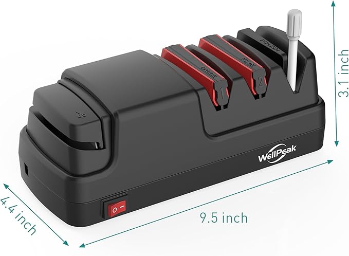 4-Stage Professional Electric Knife & Scissor Sharpener for Home Commercial Chef, Diamond Abrasive for Straight Edge Chef Knives, Detachable Ceramic Hone Rod for Serrated Knives Polishing