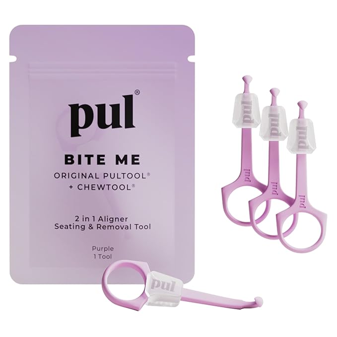 PUL Pack of 4 Reusable 2-in-1 Aligner Seating Chewie & Removal Tool — Compatible with Invisalign, Removable Braces, Retainers & Trays – Easy-to-Use Remover & Chew, Dental & Oral Hygiene Care – Purple