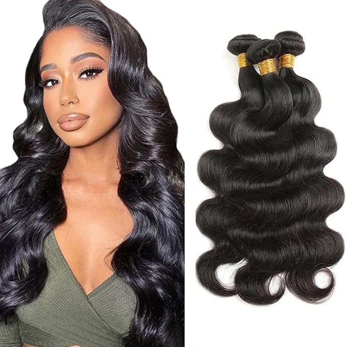 Body Wave Bundles Human Hair 20 22 24 Inch Unprocessed Brazilian Virgin Hair for Women Remy Body Wave Hair Extensions Natural Black Double Weft 150g