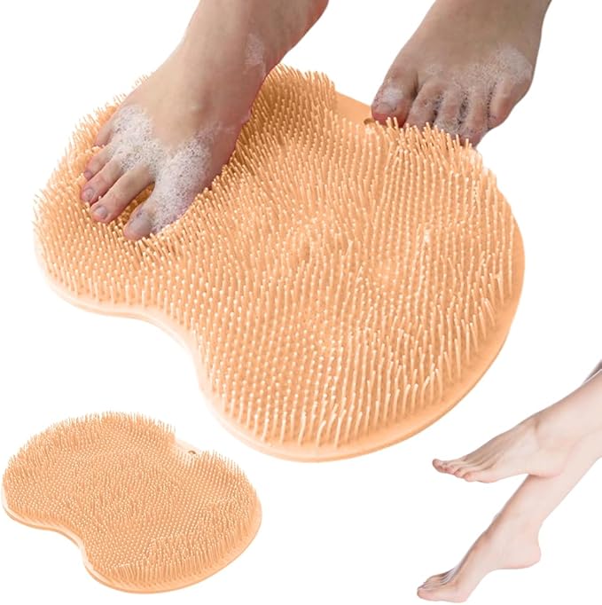 Shower Foot Scrubber Mat, 2025 New Foot Back Cleaning Pad Back Washer with Non-Slip Suction Cups, Wall Mounted Exfoliating Bath Wash Pad for Men and Women (Orange)
