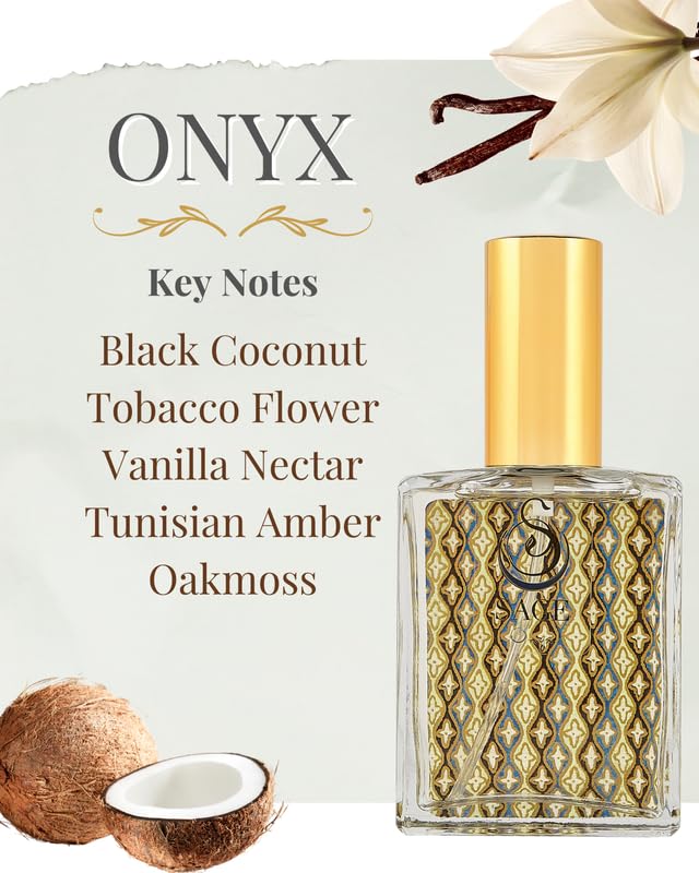 The Sage Lifestyle Onyx Luxury Spray, Vanilla Perfume, Amber Oil, Sandalwood, Vanilla Musk, Coconut, Perfume for Women, Long Lasting, Warm & Cozy Fragrance, Gourmand, Artisan, 2 oz, Travel Size Parfum